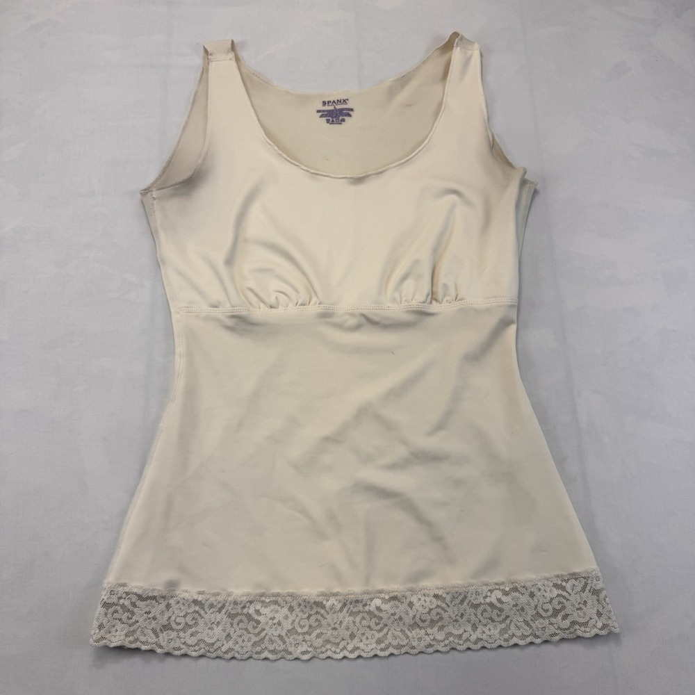 SPANX Womens L Ivory Lace Trim Shapewear Compression Camisole Tank Top